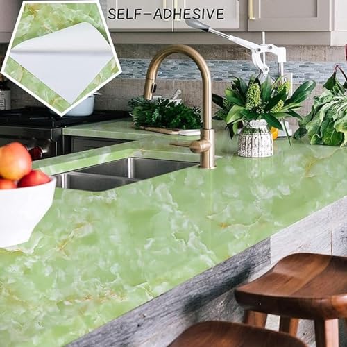 wall love Marble OilProof & Waterproof self-Adhesive Sheet Stickers Big Countertop Cabinet Furniture puja Room Kitchen,Home Sticker Wallpaper 60 x 200cm (Green Wallpaper) - Image 2
