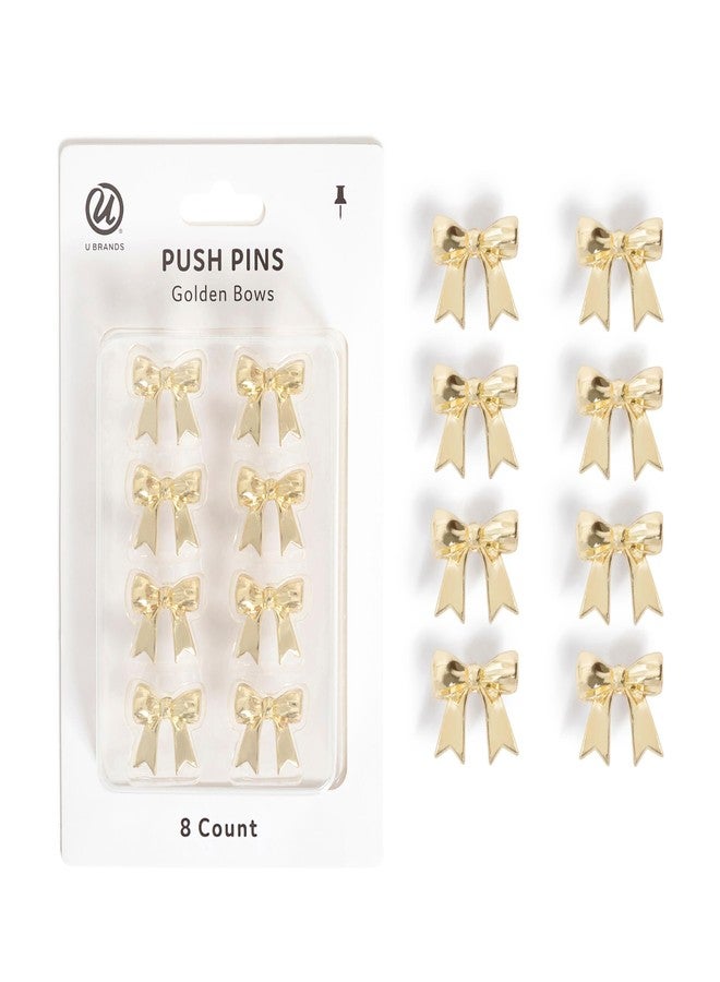 U Brands Mini Fashion Small Push Pins Set, Gold Bows, 8 Count, Office Supplies for Classroom or Office Decor, Cute Pins for Cork Bulletin Boards - Image 1