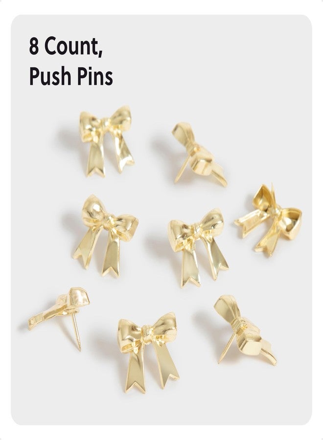 U Brands Mini Fashion Small Push Pins Set, Gold Bows, 8 Count, Office Supplies for Classroom or Office Decor, Cute Pins for Cork Bulletin Boards - Image 2