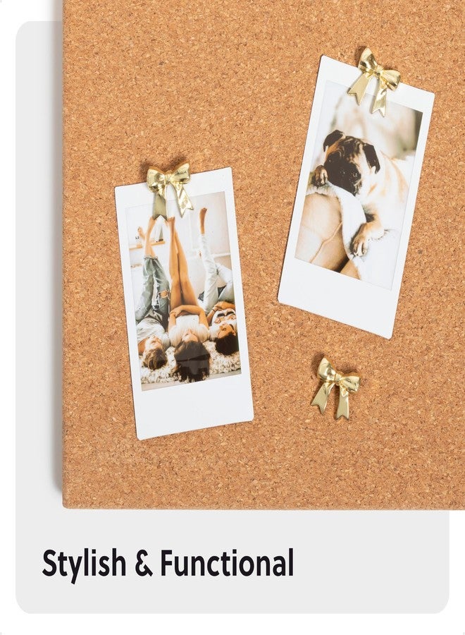 U Brands Mini Fashion Small Push Pins Set, Gold Bows, 8 Count, Office Supplies for Classroom or Office Decor, Cute Pins for Cork Bulletin Boards - Image 3
