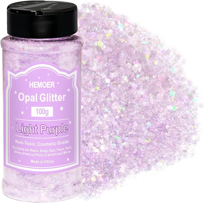 HEMOER Light Purple Opal Glitter 100g35oz Cosmetic Mixed Hexagon Chunky Fine Craft Glitter Resin Sequins for Epoxy Glass Resin Art Body Hair Face Nail Tumbler Festival Party