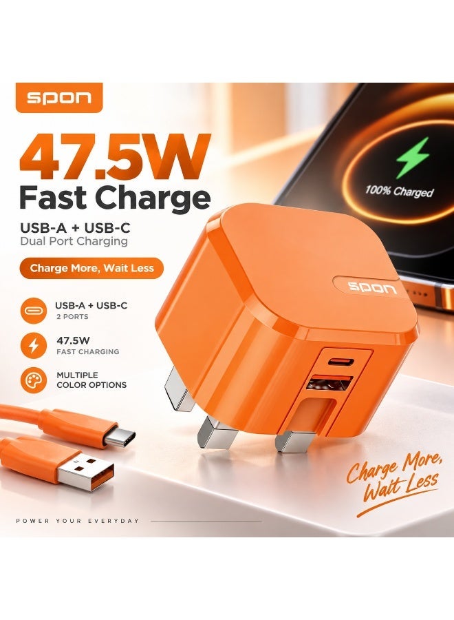 سبون شحن سريع PD بمجموع قدرة 47.5 واط – شاحن حائط بمنفذي USB-C + USB-A - Image 5