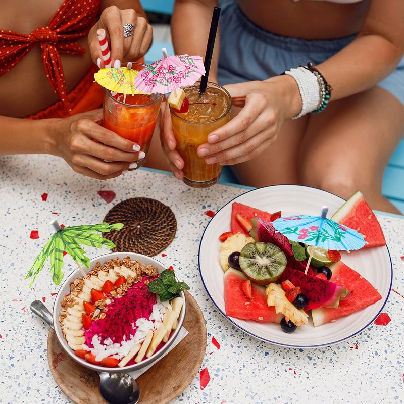 FFNIU Drink Umbrellas Cocktail Picks, 152 Pcs Hawaiian Cocktail Umbrellas,Umbrella Cocktail Picks for Tiki Bars, Fruit Plate and Birthday Party, Assorted Colors, 3 Styles - Image 3