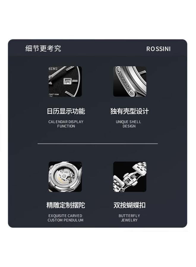 Rossini Men's Automatic Mechanical Watch Stainless Steel Calendar Luxury Brand Wrisch Birthday Valentine's Day Gift - Image 5