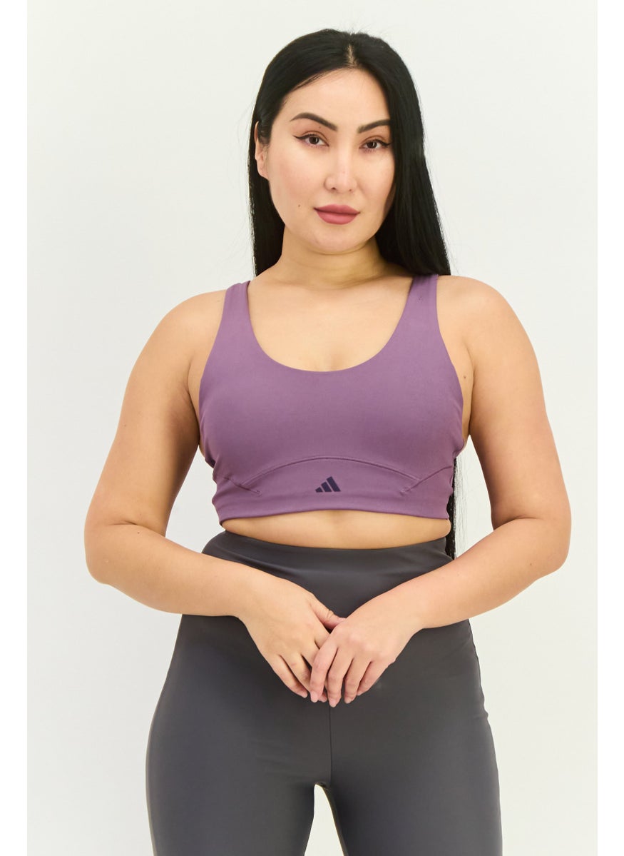 Adidas Women Brand Logo Padded Sports Bra, Purple  - Image 1