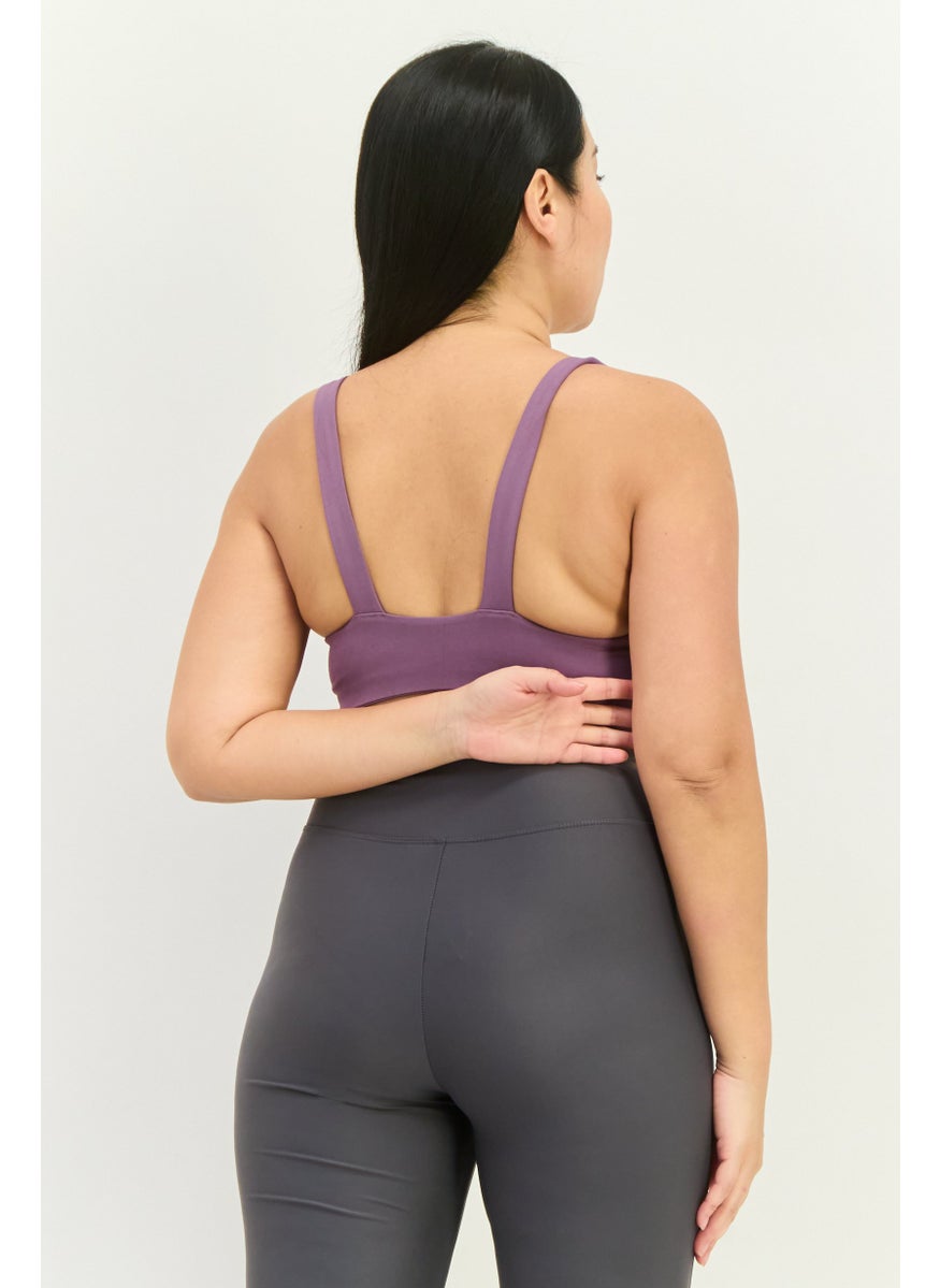 Adidas Women Brand Logo Padded Sports Bra, Purple  - Image 3