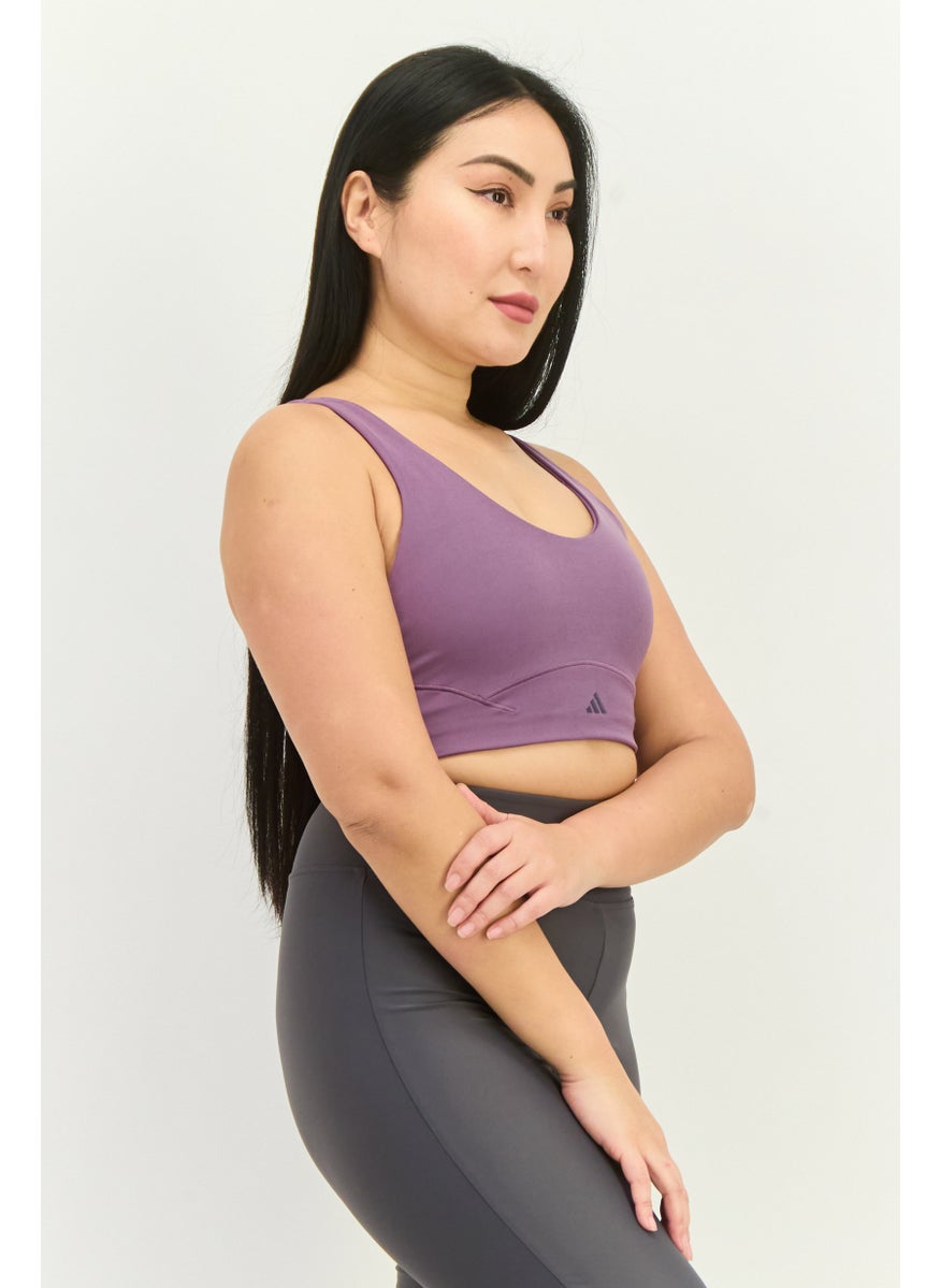 Adidas Women Brand Logo Padded Sports Bra, Purple  - Image 2