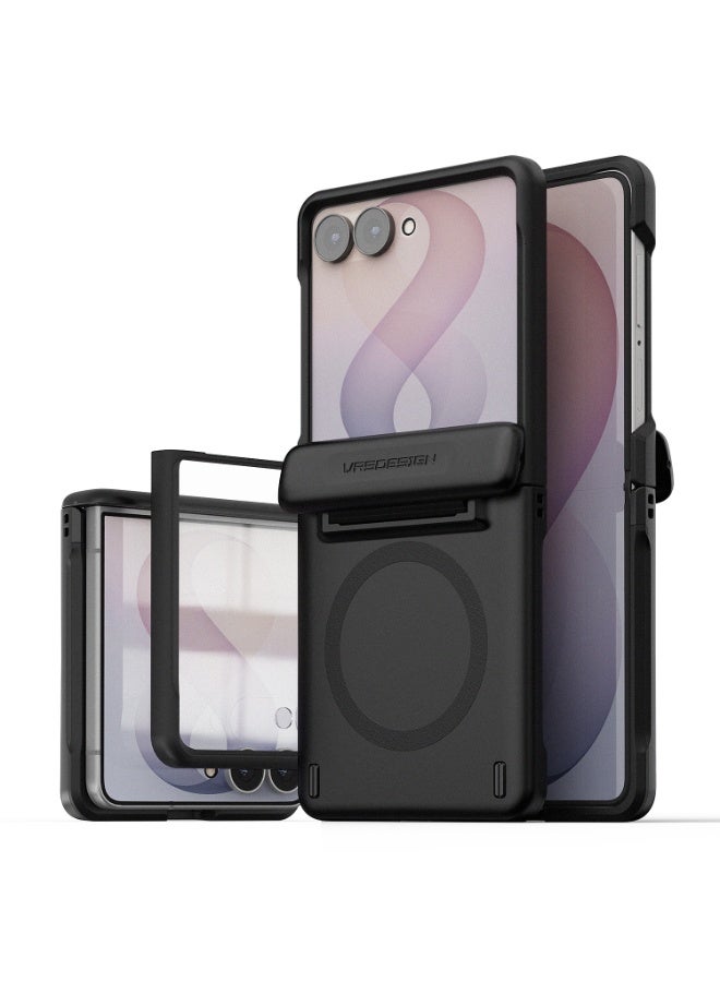 Terra Guard Modern Samsung Galaxy Z Flip 8 Case Cover with [Built-in Screen Protector] and Hinge Protection - Black