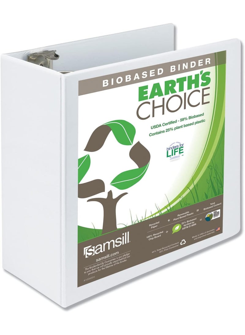 Samsill Samsill PlantBased 5 Inch Durable Round Ring Made in USA View Binder EcoFriendly USDA Certified Biobased Single White  - Image 3
