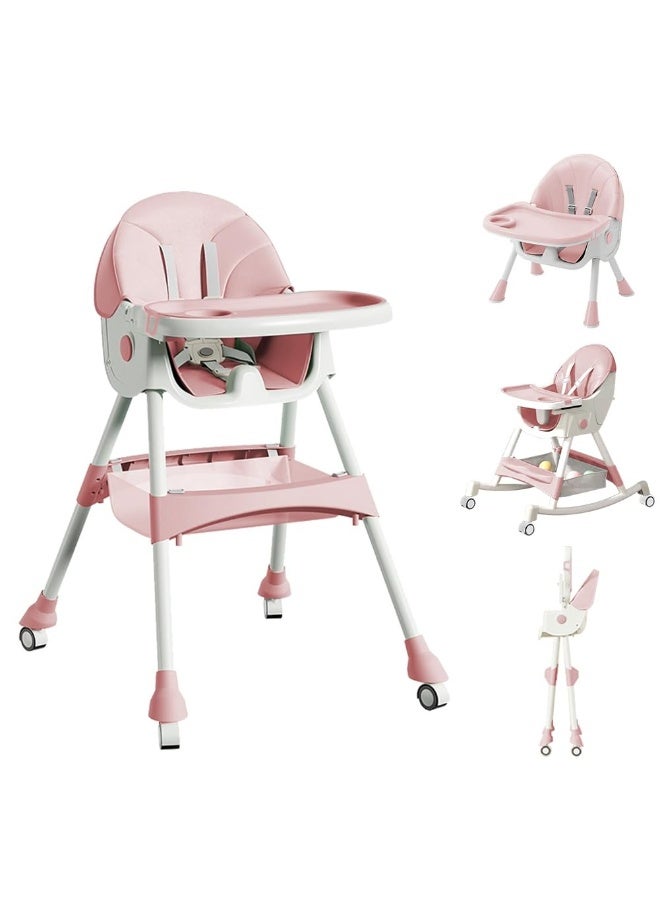أبيكسلل كرسي أطفال عالي 5 في 1، كرسي طعام قابل للتحويل للأطفال والرضع، مع مسند ظهر وصينية قابلة للتعديل، تصميم قابل للطي بعجلات، وسادة PU، سهل التنظيف، مناسب من عمر 0 إلى 5 سنوات - Image 1