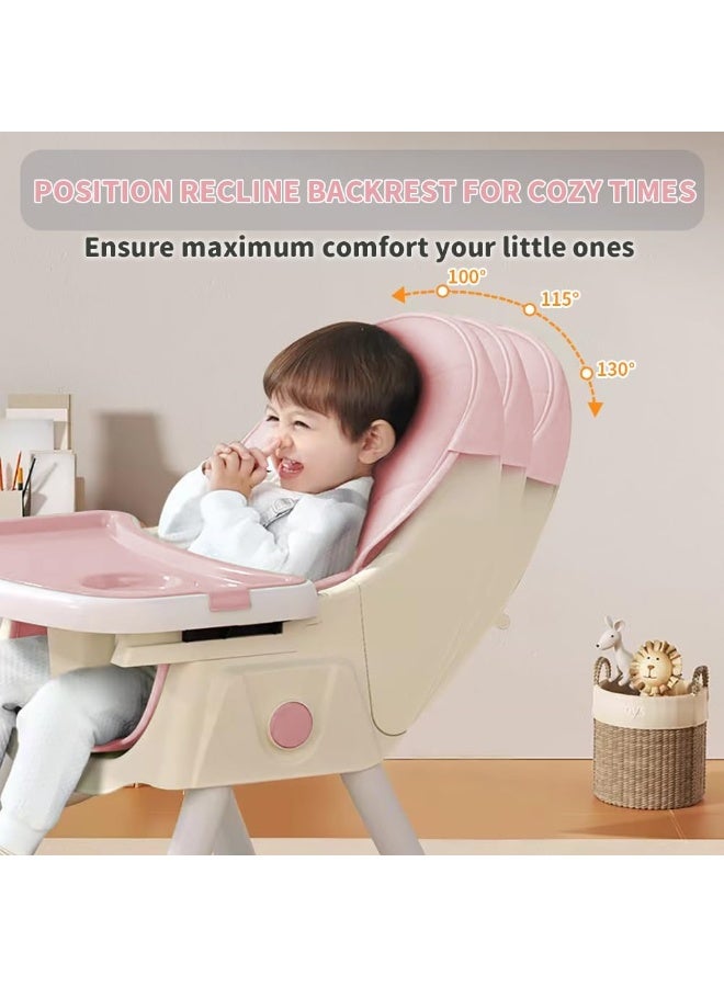 أبيكسلل كرسي أطفال عالي 5 في 1، كرسي طعام قابل للتحويل للأطفال والرضع، مع مسند ظهر وصينية قابلة للتعديل، تصميم قابل للطي بعجلات، وسادة PU، سهل التنظيف، مناسب من عمر 0 إلى 5 سنوات - Image 2