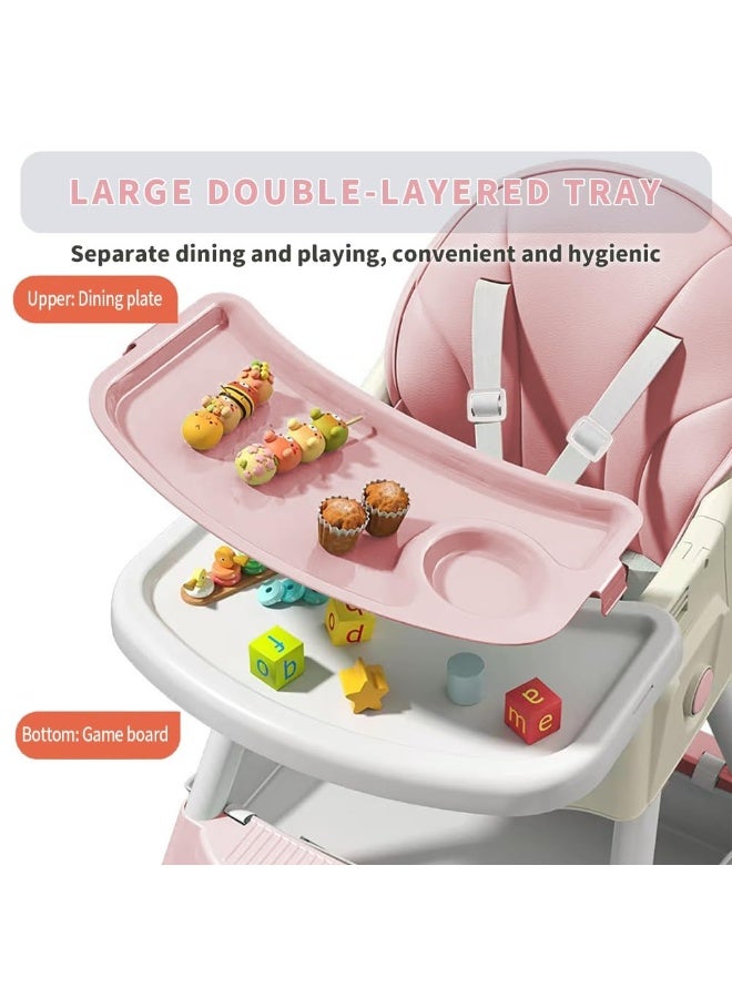 أبيكسلل كرسي أطفال عالي 5 في 1، كرسي طعام قابل للتحويل للأطفال والرضع، مع مسند ظهر وصينية قابلة للتعديل، تصميم قابل للطي بعجلات، وسادة PU، سهل التنظيف، مناسب من عمر 0 إلى 5 سنوات - Image 4