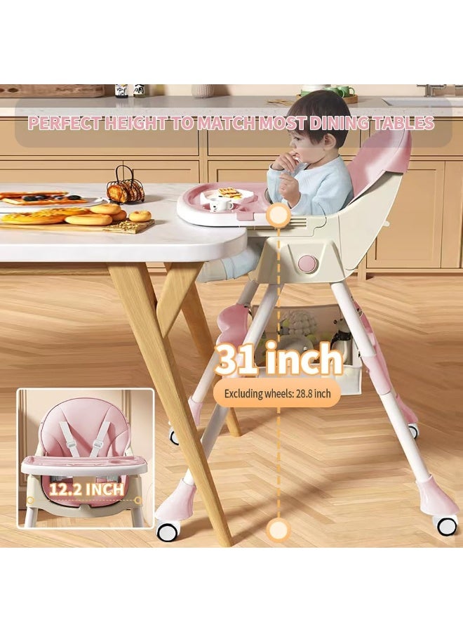 أبيكسلل كرسي أطفال عالي 5 في 1، كرسي طعام قابل للتحويل للأطفال والرضع، مع مسند ظهر وصينية قابلة للتعديل، تصميم قابل للطي بعجلات، وسادة PU، سهل التنظيف، مناسب من عمر 0 إلى 5 سنوات - Image 5
