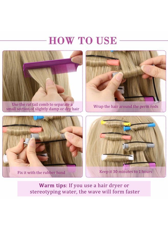 WILLBOND 60 Pieces Perm Rods Set - Plastic Perming Cold Wave Rods in 6 Sizes, Curling Rollers With Tail Comb, Steel Pintail Comb for Hairdressing and Styling - Image 3