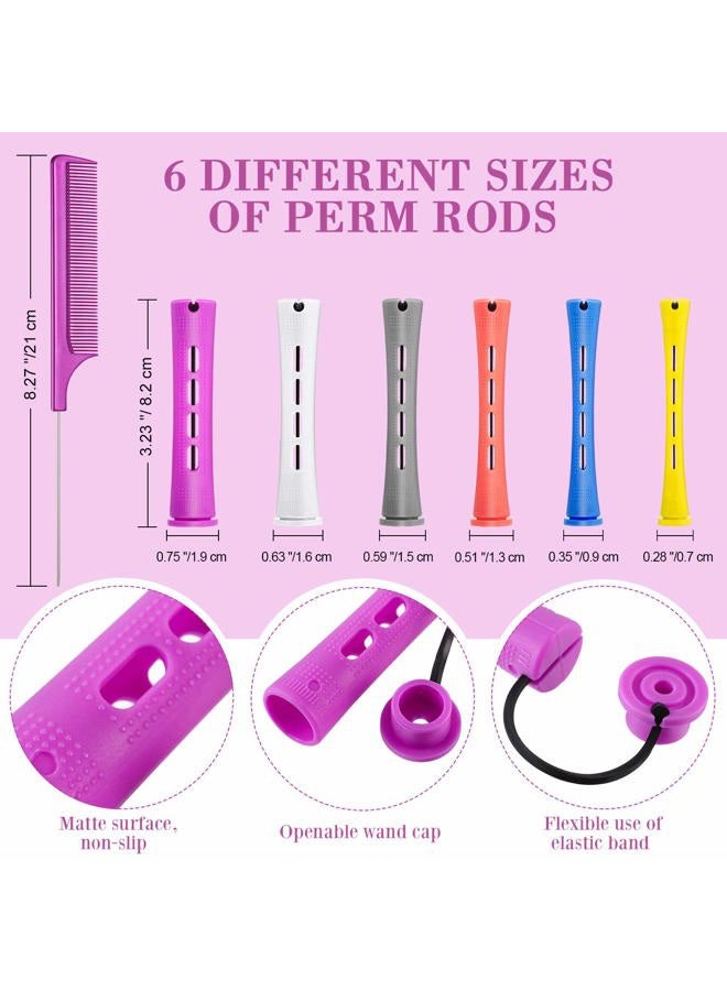 WILLBOND 60 Pieces Perm Rods Set - Plastic Perming Cold Wave Rods in 6 Sizes, Curling Rollers With Tail Comb, Steel Pintail Comb for Hairdressing and Styling - Image 2