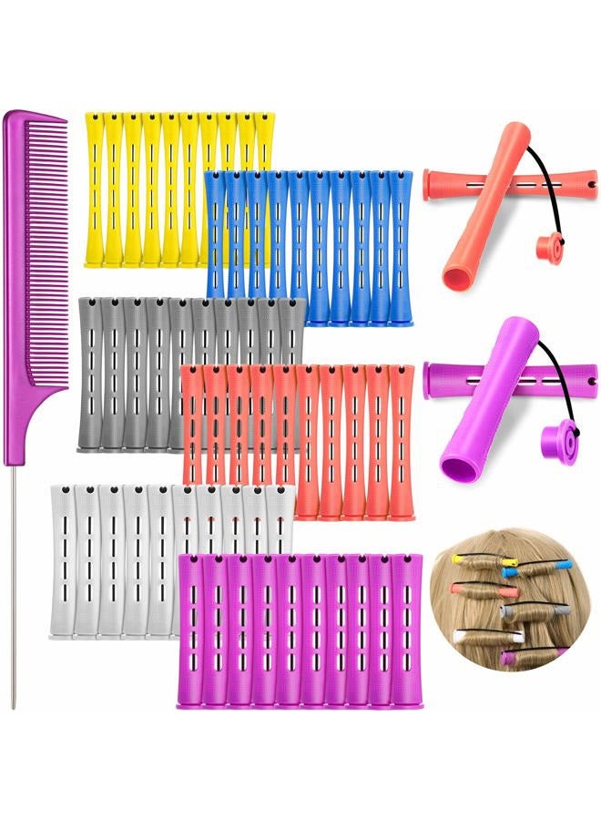 WILLBOND 60 Pieces Perm Rods Set - Plastic Perming Cold Wave Rods in 6 Sizes, Curling Rollers With Tail Comb, Steel Pintail Comb for Hairdressing and Styling - Image 1
