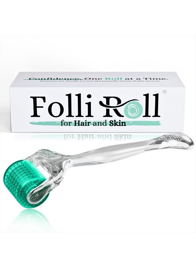 FolliRoll Derma Roller for Hair and Skin - 0.30mm Titanium Microneedles - for Face Scalp Derma Stamp - 192 Individual Micro Needles with Free Storage Case for Men and Women - Image 1