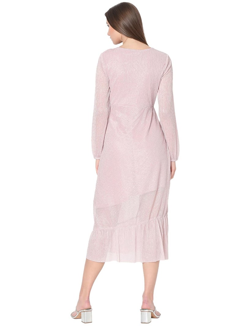 VERO MODA Women Embellished Pink Polyester Below Knee Length A-Line Dress - Image 4