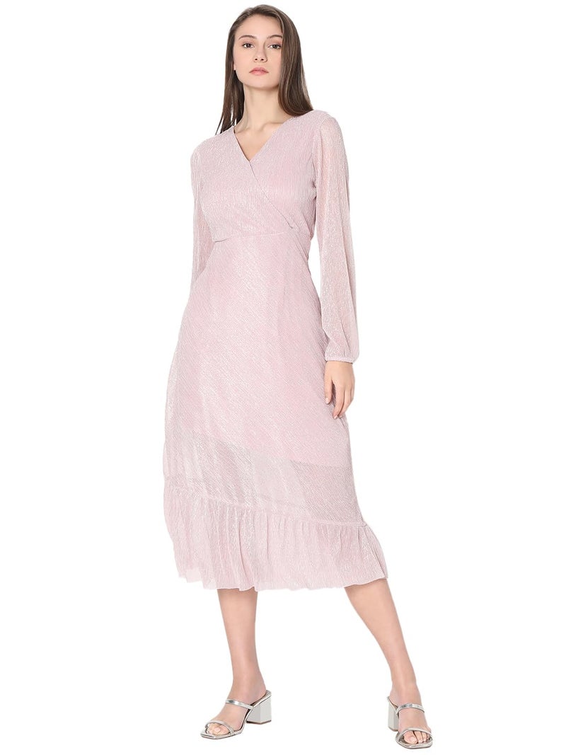 VERO MODA Women Embellished Pink Polyester Below Knee Length A-Line Dress - Image 1
