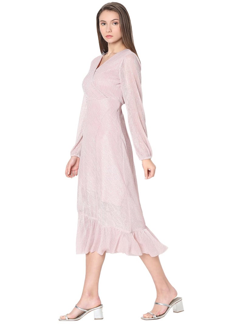 VERO MODA Women Embellished Pink Polyester Below Knee Length A-Line Dress - Image 3
