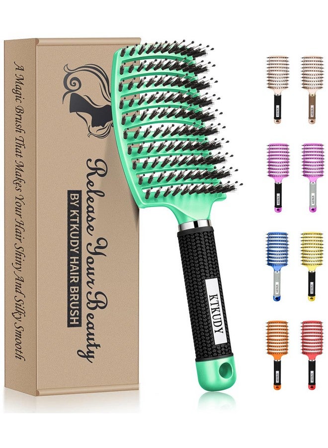 KTKUDY Detangling Brush Boar Bristles Hair Brush Make Hair Shiny & Healthier Curved and Vented Detangler Brush for Women Men Kids Wet & Dry Hair (Light green) - Image 1