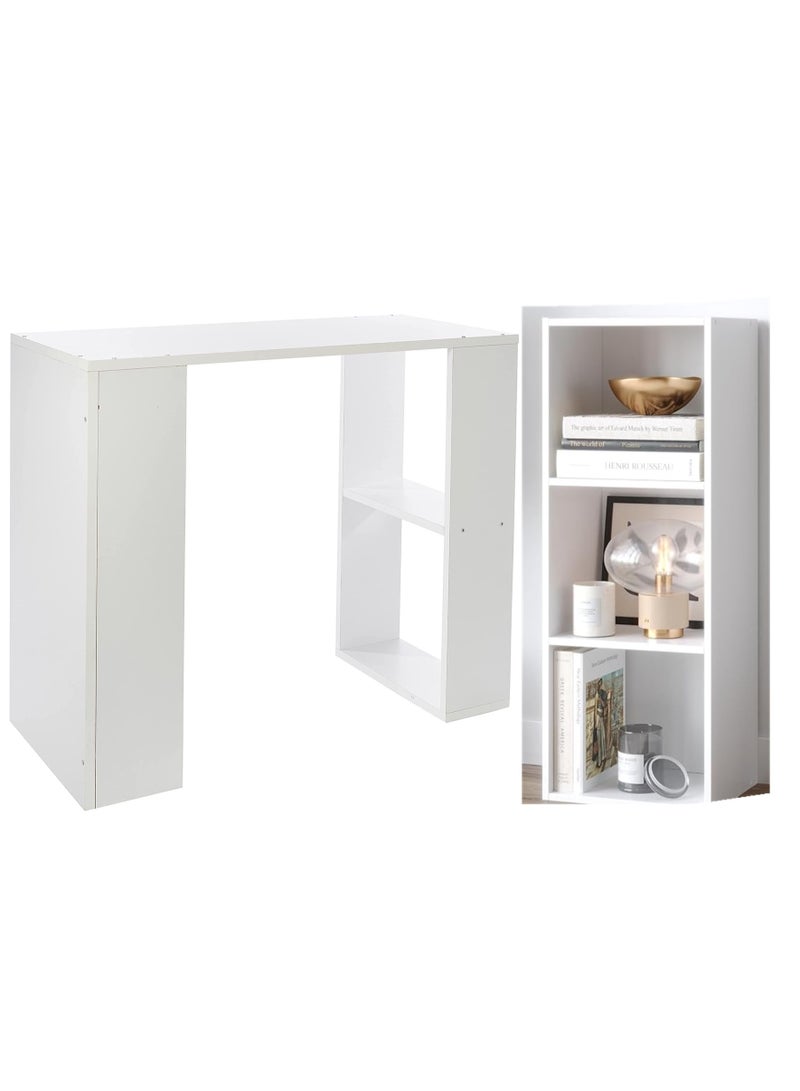 MODERN HOME Bookcase and accessory Display Unit of wood 3Tier white & Wood Studying Desk White 90x75x40cm Bundle - Image 4