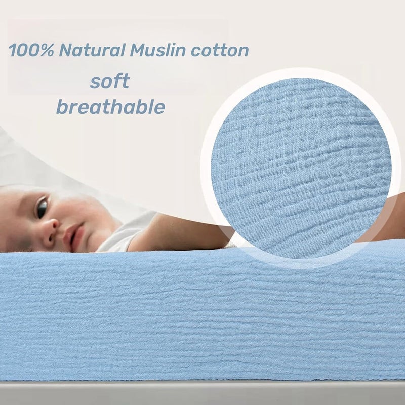 Owlowla غطاء وسادة تغيير من موسلين أوولولا 2PACK قطن موسلين ناعم لأغطية وسادة تغيير حفاضات غطاء طاولة تغيير للأطفال الأولاد والبنات أزرق فاتح زيتوني - Image 3