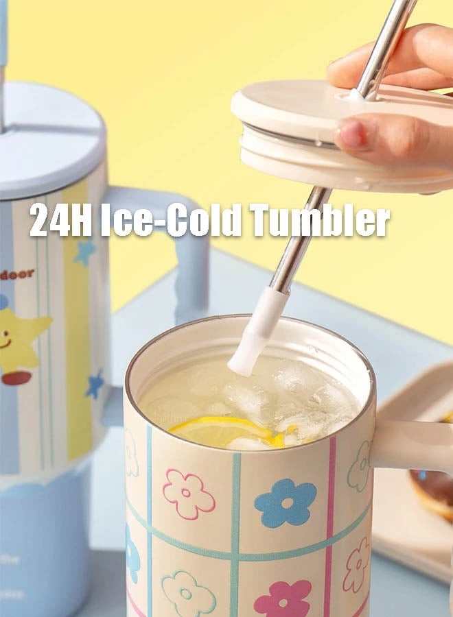 XiuWoo Tumbler with Handle and Straw 710ML Flowstate 3-Position Lid |  24H Ice-Cold Tumbler | Cup Holder Compatible for Travel | Insulated Stainless Steel Cup | BPA-Free | - Image 3
