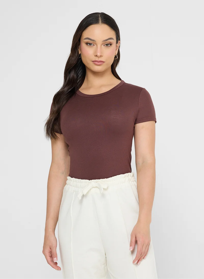 جينجر بيسيكس Cotton Blend Crew Neck Fitted T-Shirt