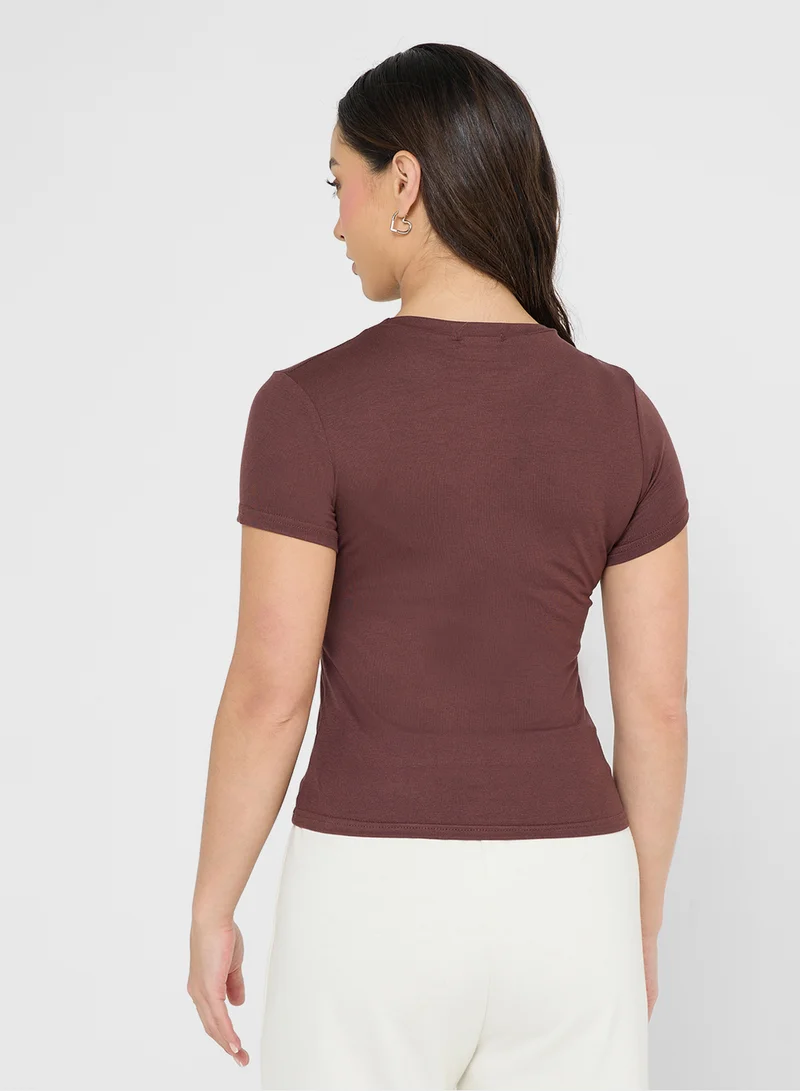 جينجر بيسيكس Cotton Blend Crew Neck Fitted T-Shirt