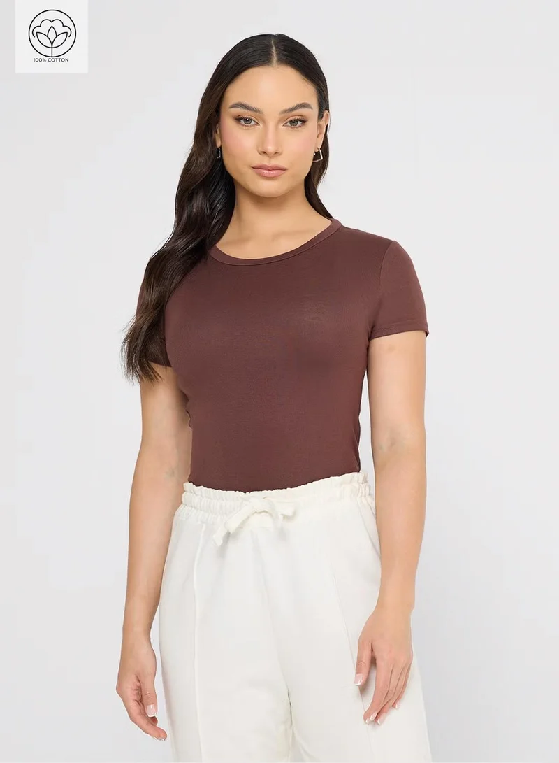 Ginger Basics Cotton Blend Crew Neck Fitted T-Shirt