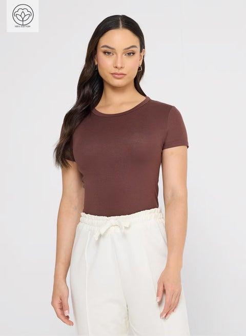 تيشيرت قطن مريح بياقة دائرية