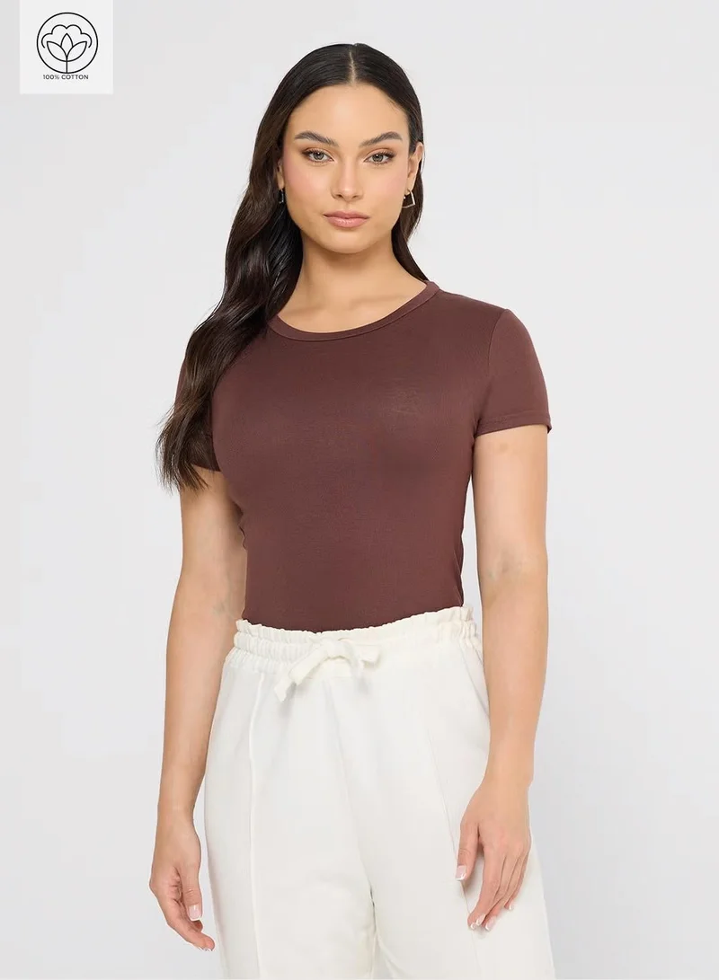 جينجر بيسيكس تيشيرت قطن مريح بياقة دائرية