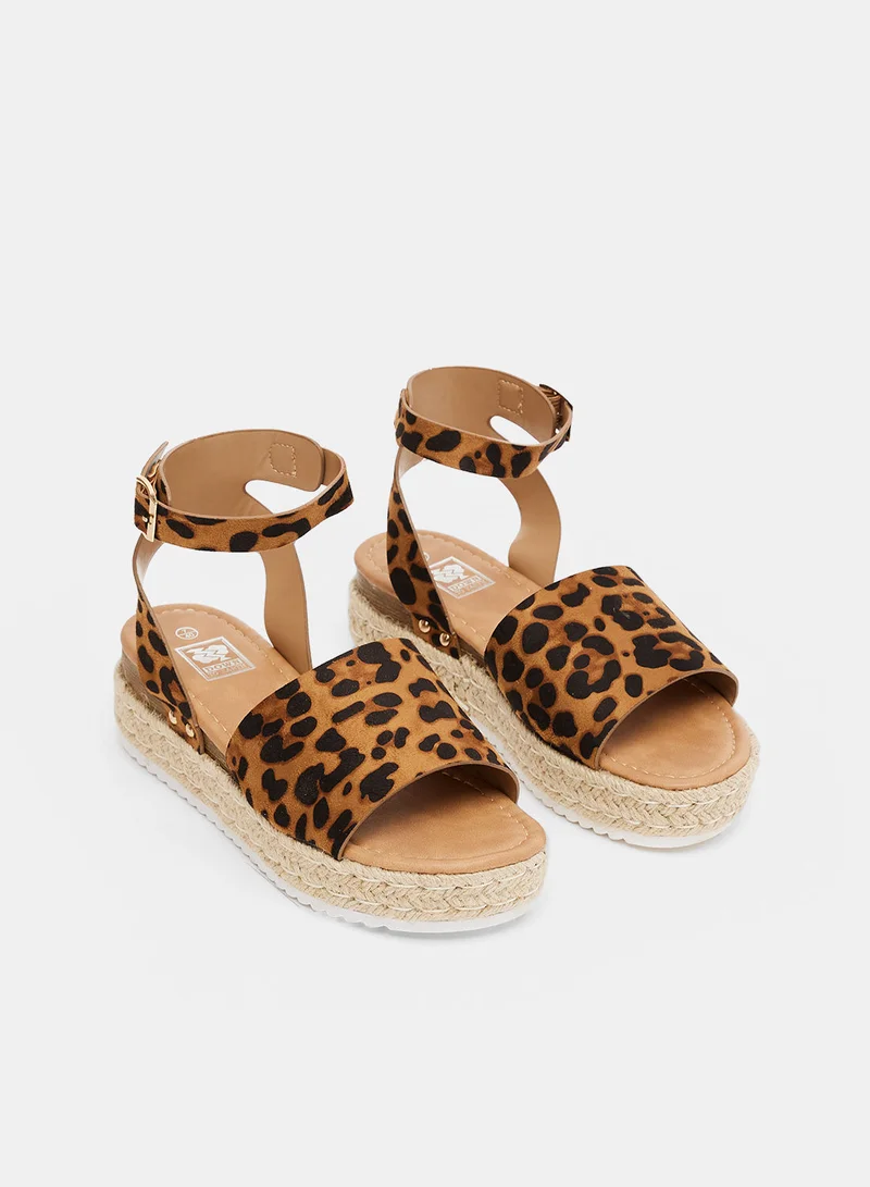 DOWN TO EARTH Leopard Print Platform Sandals