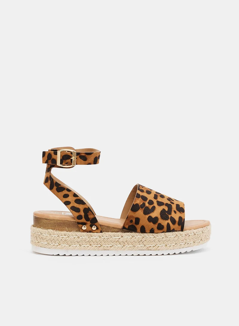 DOWN TO EARTH Leopard Print Platform Sandals