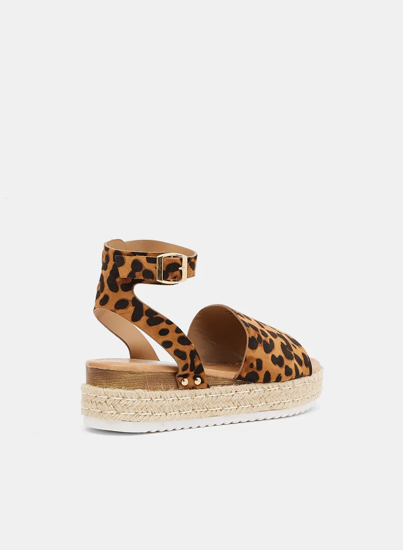 DOWN TO EARTH Leopard Print Platform Sandals