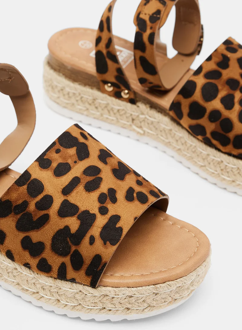 DOWN TO EARTH Leopard Print Platform Sandals
