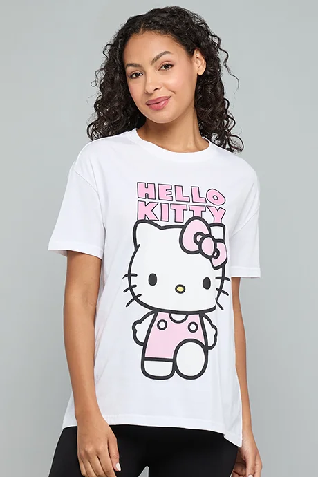 أر أند بي Hello Kitty Print T-Shirt with Crew Neck and Short Sleeves