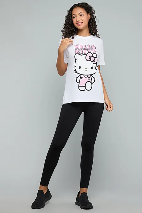 أر أند بي Hello Kitty Print T-Shirt with Crew Neck and Short Sleeves