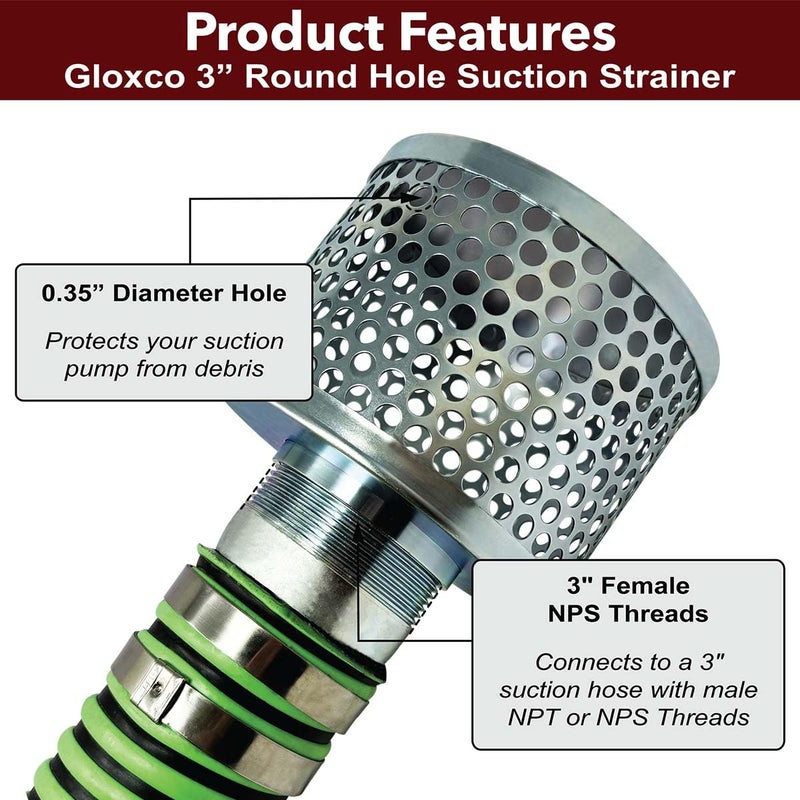 Gloxco 3" Suction Strainer, Round Hole, Zinc Plated Steel (STR-RH300) - Image 3