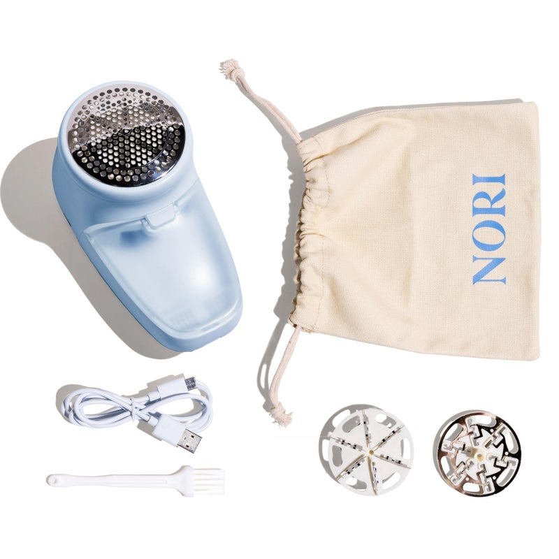 Nori Trim Fabric Shaver - Lint Remover for Clothes & Furniture Couch Pilling - Sweater Pill Remover - Clothes Shaver with 6 Precision Blades - Wireless and Rechargeable - Blue - Image 1