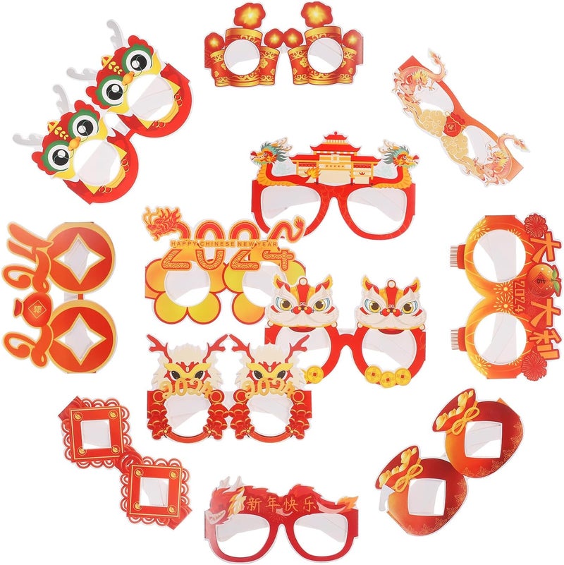Zerodeko 2024 Lunar New Year Dragon Paper Eyeglasses Party Props 12pcs Festive Spring Festival Sunglasses for Adults and New Years Eve Celebration - Image 1