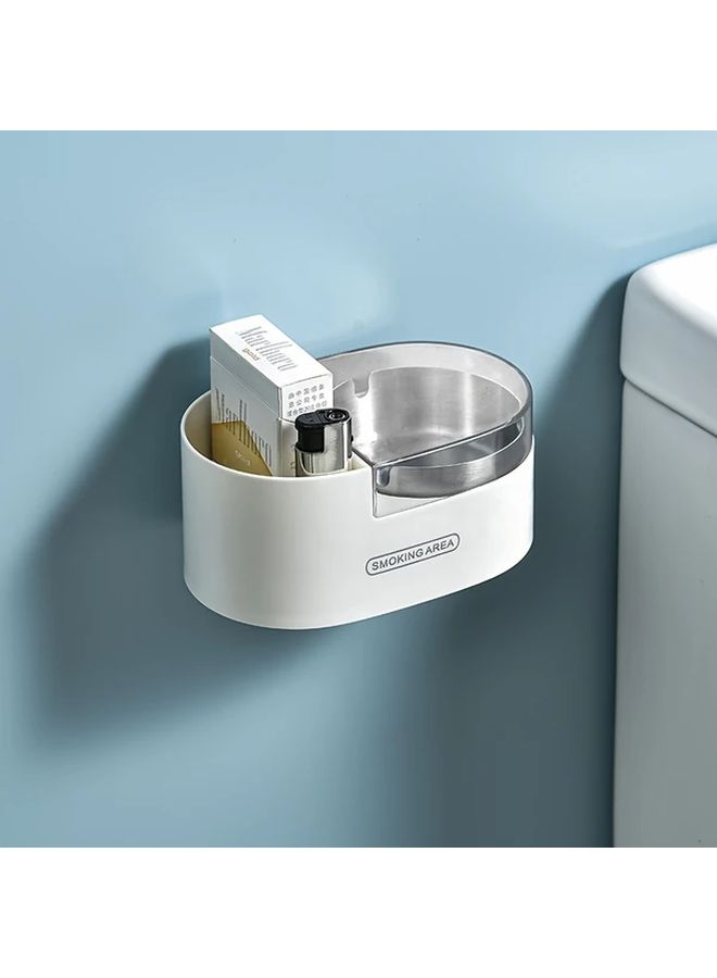 White Wall Mounted Ashtray with Lid Space Saving Design Hygienic Cigarette Butt Slot - Image 5