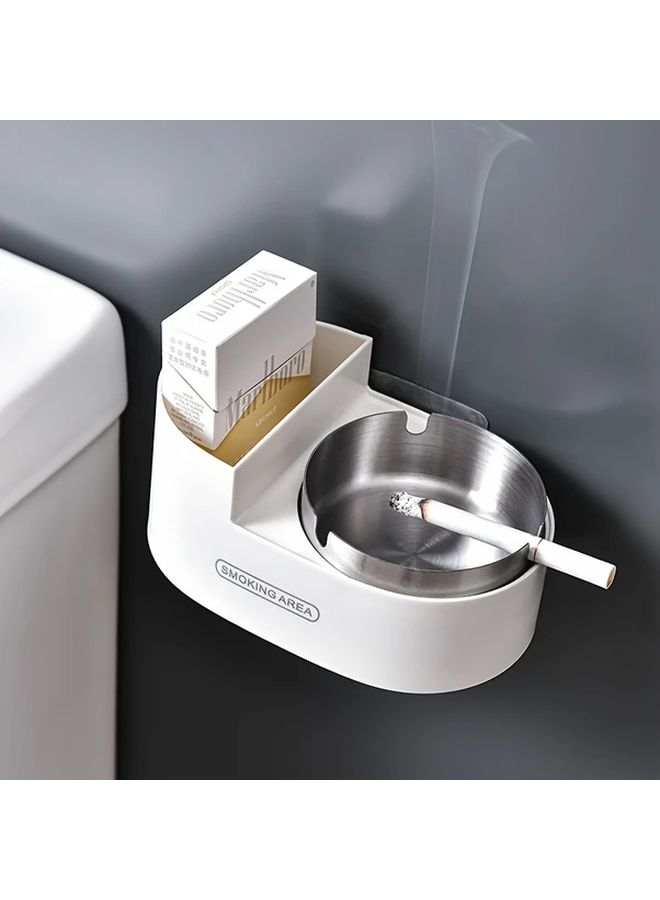 White Wall Mounted Ashtray with Lid Space Saving Design Hygienic Cigarette Butt Slot - Image 4