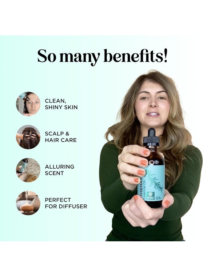 Maple Holistics زيت إكليل الجبل النقي لنمو الشعر - زيت إكليل الجبل الأساسي غير المخفف للشعر والجلد والأظافر وزيت عطرية منعشة للموزعات - 118 مل