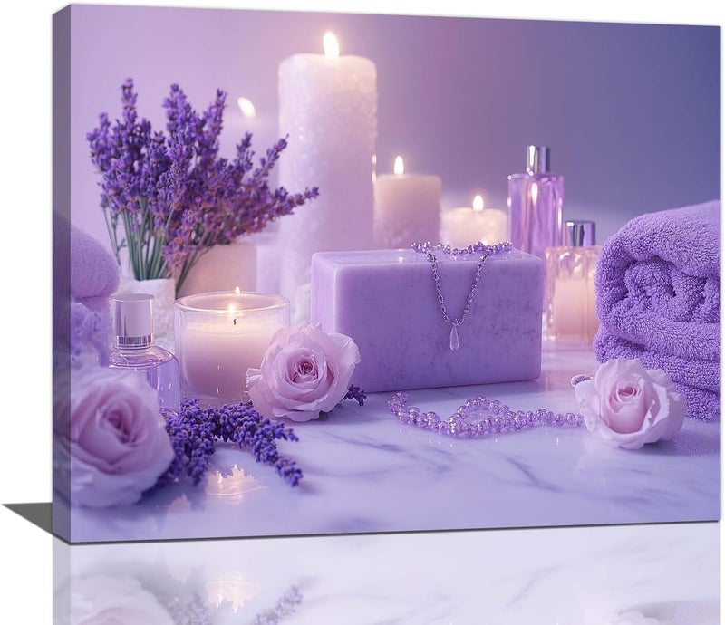 Fuzawet Purple Bathroom Decor Wall Art - Lavender Spa Canvas - Image 1