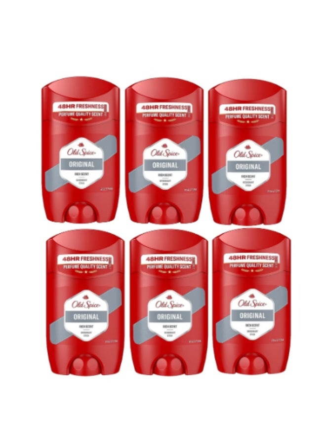 Old Spice Original Deodorant Stick for Men, 6 x 50 ml, 48H Fresh, Long-Lasting Fragrance in Perfume Quality, 0% Aluminium Salts, No Stains on Black and White, Made from 50% Recycled Plastic - Image 1