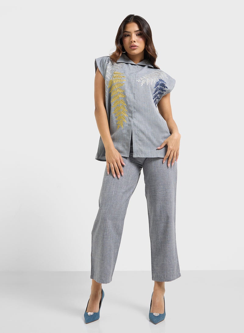 hayas closet Embroidered Blouse & Pants Set - Image 5