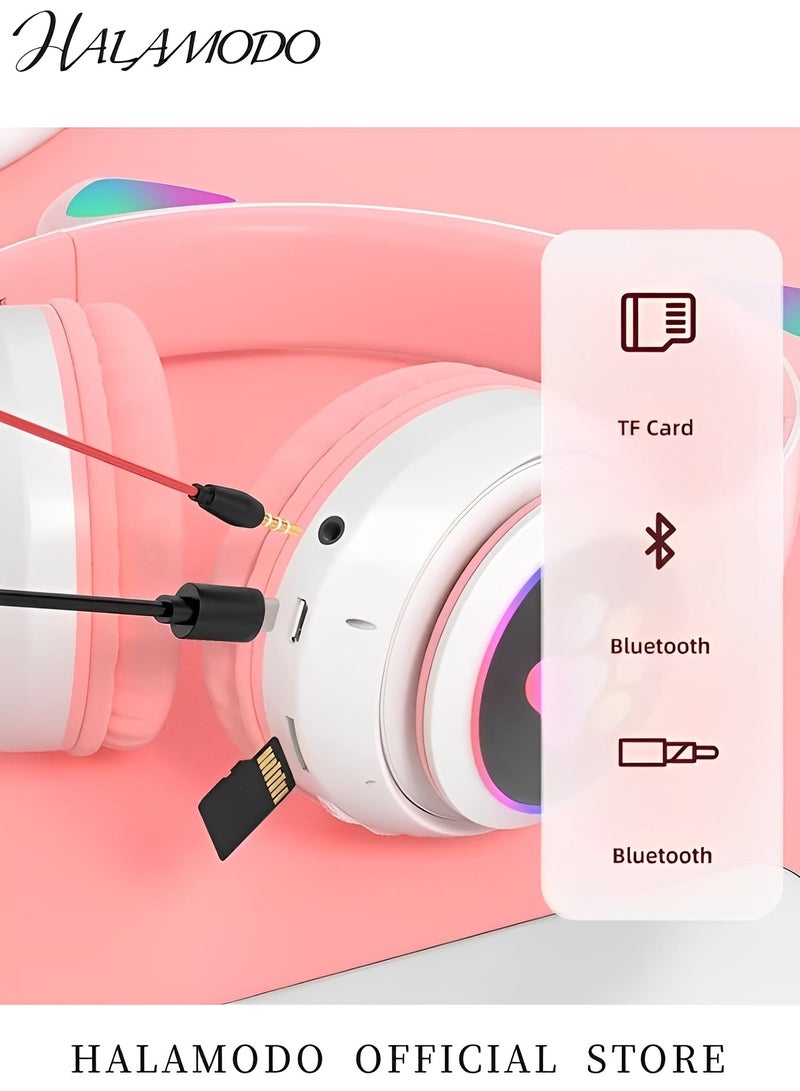 Kid's Bluetooth Wireless Headphones Cat Ear LED Light Up Bluetooth Foldable Headphones Adjust Headband Over-Ear Bluetooth Headphones with Microphone for Girls  - Image 3