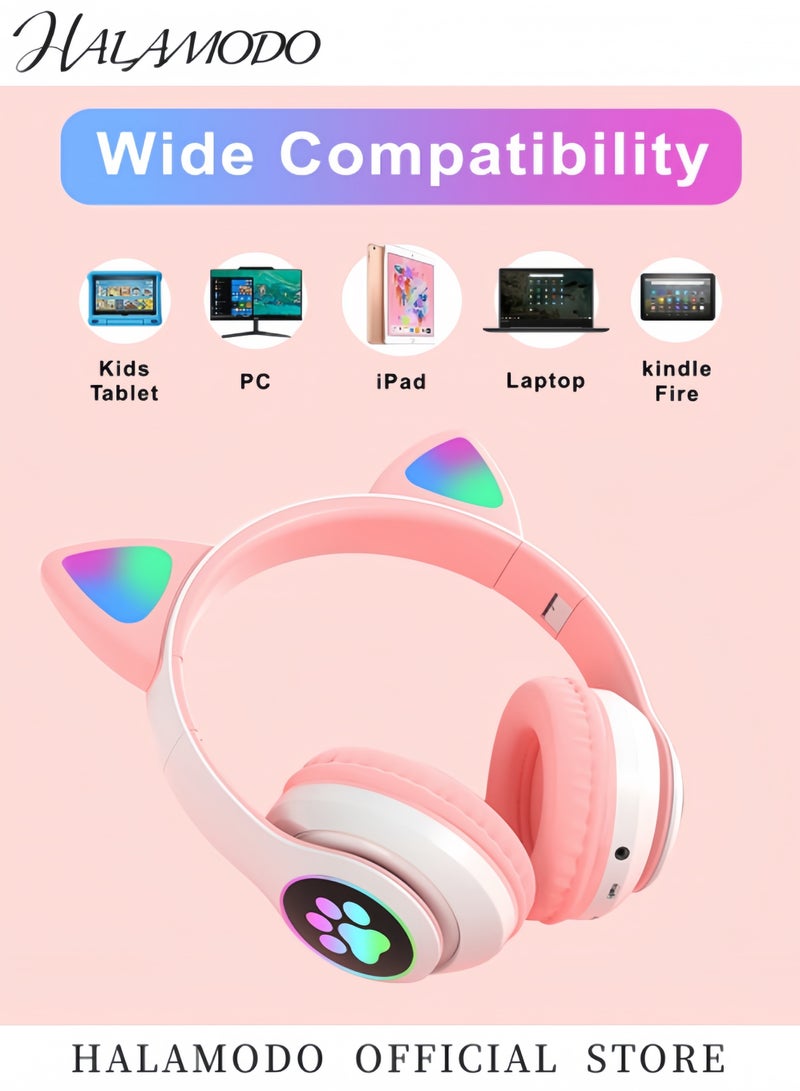 Kid's Bluetooth Wireless Headphones Cat Ear LED Light Up Bluetooth Foldable Headphones Adjust Headband Over-Ear Bluetooth Headphones with Microphone for Girls  - Image 4